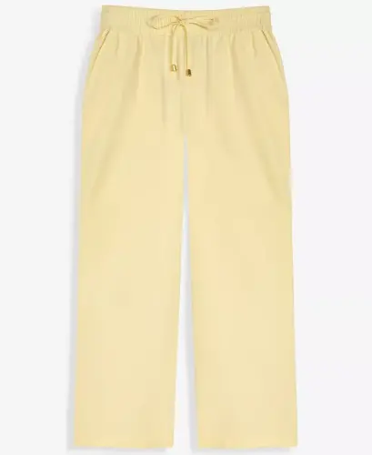 Büyük Beden Düz Renk Büzgülü Geniş Paça Pantolon, Sadece Modazone'da - Sarı Sis - 4