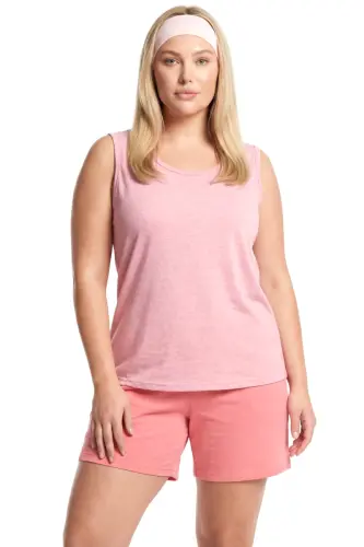 Büyük Beden Düz Şortlu Atletli Kadın Cepli Pijama Takımı – Pudra - 1