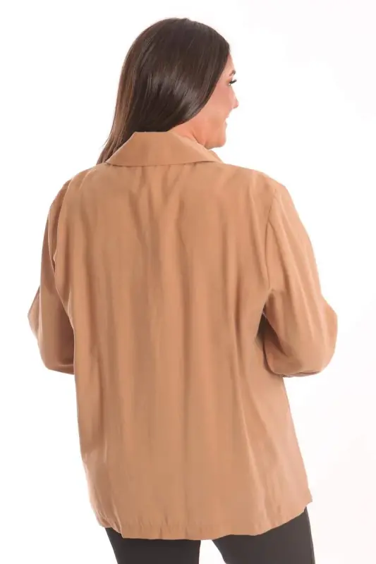 Büyük Beden Fermuarlı Büyük Beden Camel Trençkot - 6