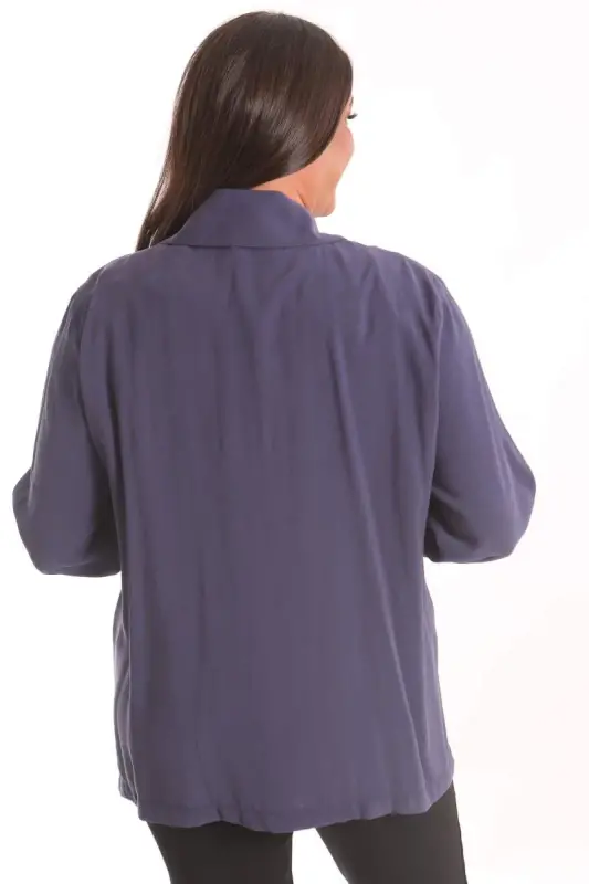 Büyük Beden Fermuarlı Büyük Beden İndigo Trençkot - 5