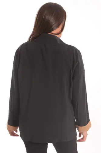 Büyük Beden Fermuarlı Büyük Beden Siyah Trençkot - 5