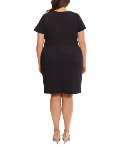 Plus Size Bow-Neck Sheath Dress - Black - 2
