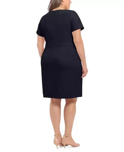 Plus Size Bow-Neck Sheath Dress - Navy - 4