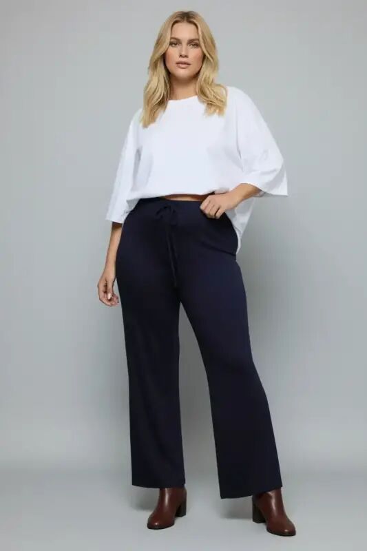 Büyük Beden Geniş Paça Esnek Jersey Yoga Pantolonu - Büyükbedeniz