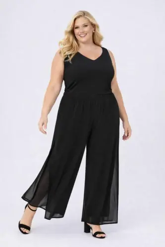 Büyük Beden Geniş Paçası Dökümlü Yırtmaçlı Abiye Pantolon ND4023 - BÜYÜKBEDENIZ (1)