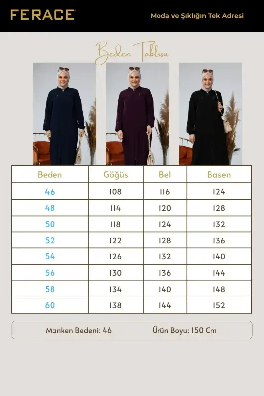 Buyuk Beden Giyim Kadin Tesettur Uzun Ferace Kolları Düğme Detaylı Yazlik Elbise-Siyah - 2