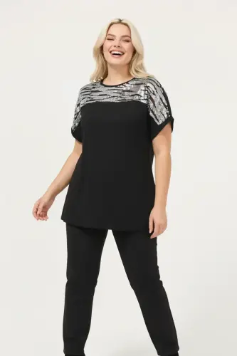 Büyük Beden Gümüş Zebra Pul Detaylı T-shirt - 3