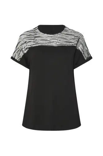 Büyük Beden Gümüş Zebra Pul Detaylı T-shirt - 5