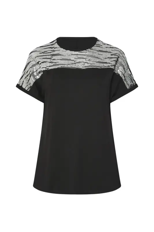 Büyük Beden Gümüş Zebra Pul Detaylı T-shirt - 5