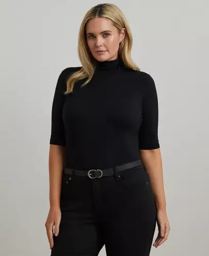 Plus Size Lightweight Turtleneck Sweater-Black 