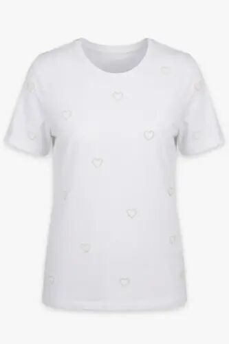 Büyük Beden İncili Kalp Detaylı Basic T Shirt - 4