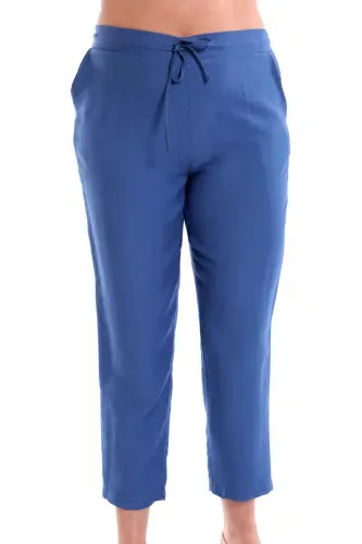 Büyük Beden İndigo Beli Lastikli Pantolon - 3