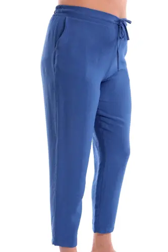 Büyük Beden İndigo Beli Lastikli Pantolon - 4