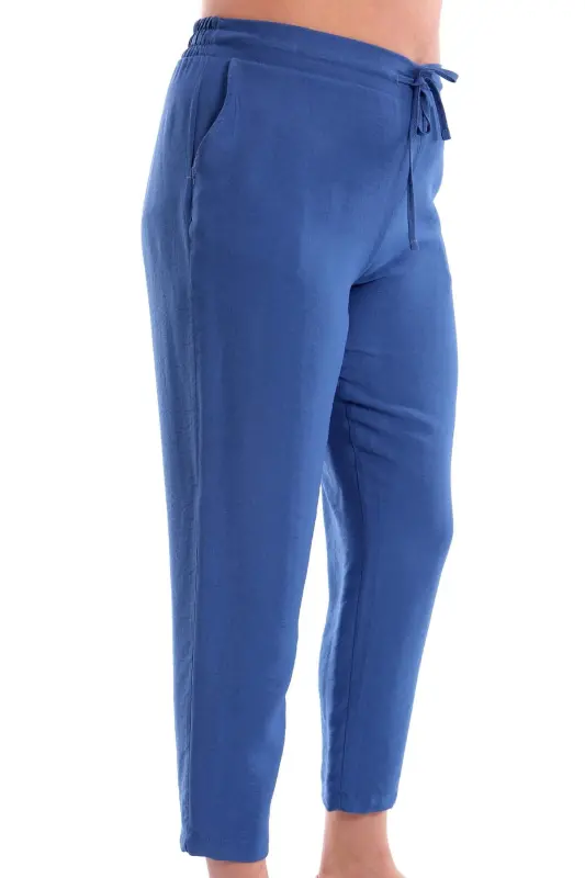 Büyük Beden İndigo Beli Lastikli Pantolon - 4