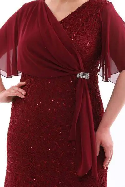 Büyük Beden Işıltılı Abiye Elbise KL3099 Bordo - 7