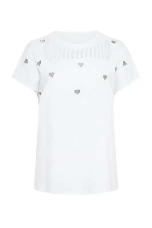Büyük Beden İşlemeli Kalp Detaylı T shirt - 5