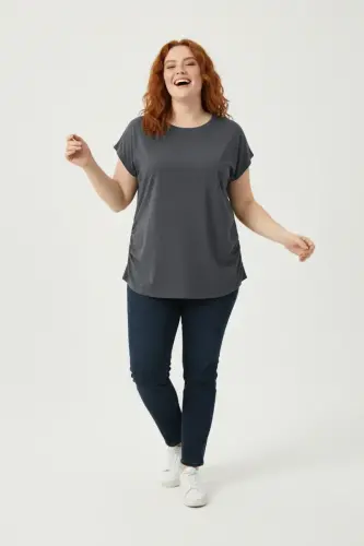 Büyük Beden Japone Kol Büzgülü T-shirt - 3