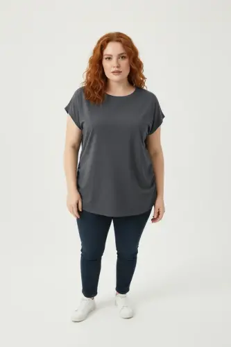 Büyük Beden Japone Kol Büzgülü T-shirt - 4