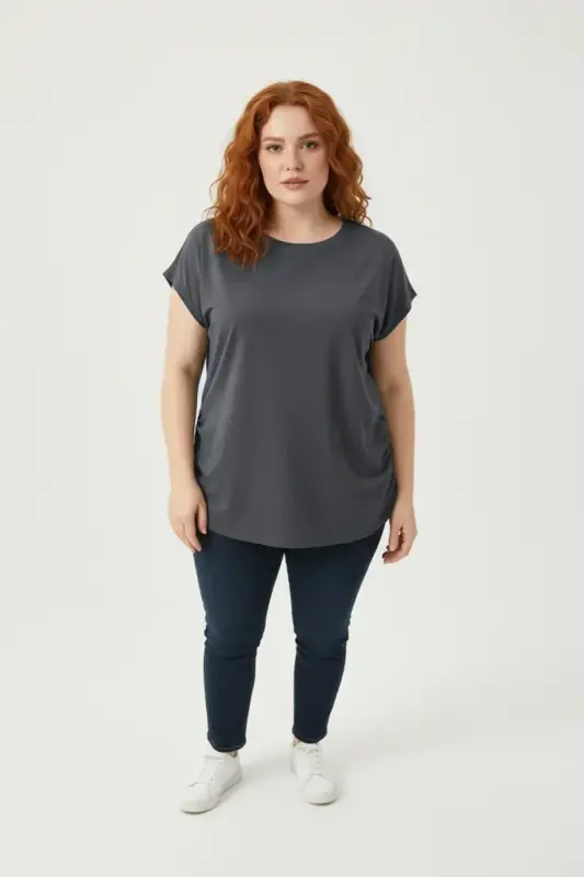 Büyük Beden Japone Kol Büzgülü T-shirt - 4