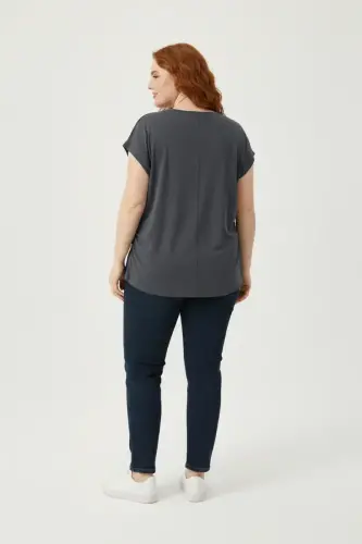 Büyük Beden Japone Kol Büzgülü T-shirt - 5