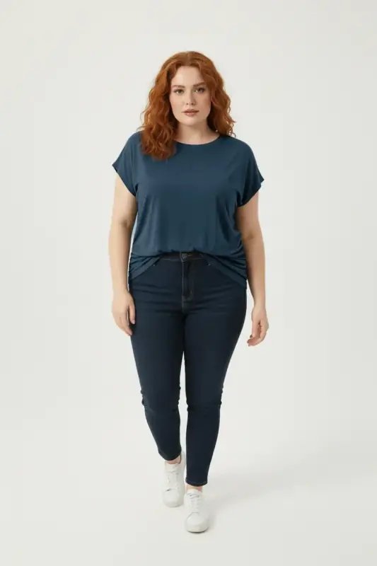 Büyük Beden Japone Kol Büzgülü T-shirt - 3