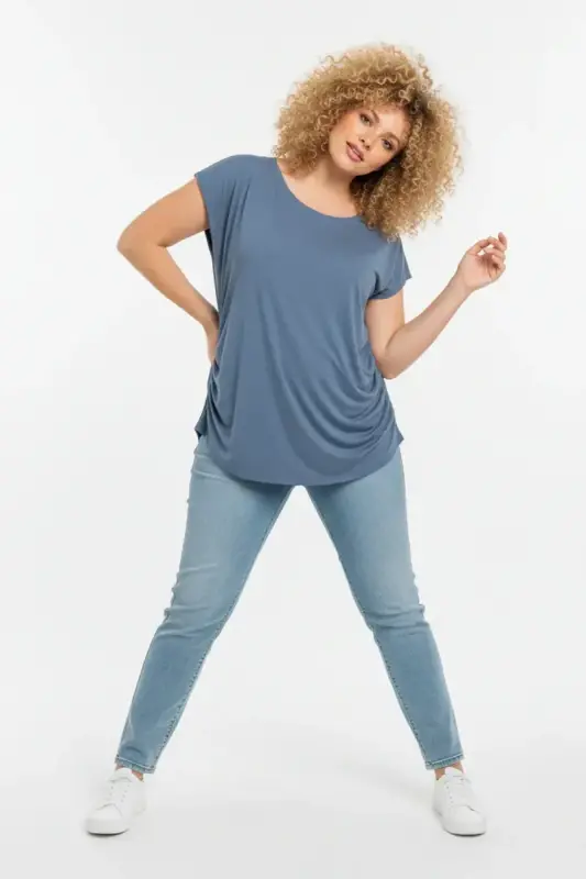 Büyük Beden Japone Kol Yanlardan Büzgülü T-shirt - 1