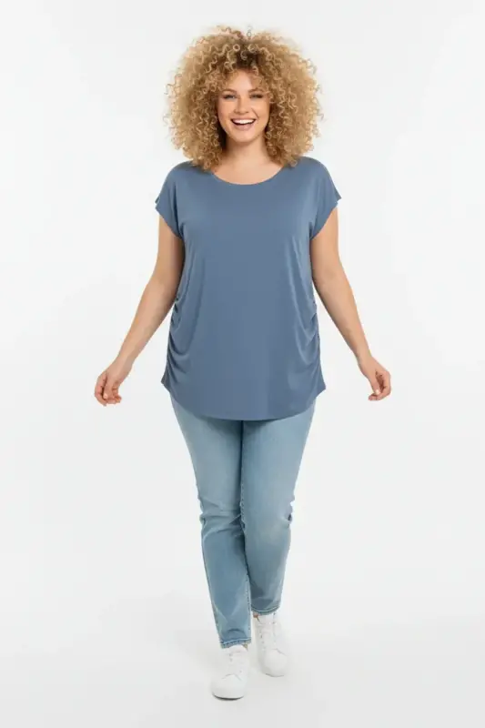 Büyük Beden Japone Kol Yanlardan Büzgülü T-shirt - 2
