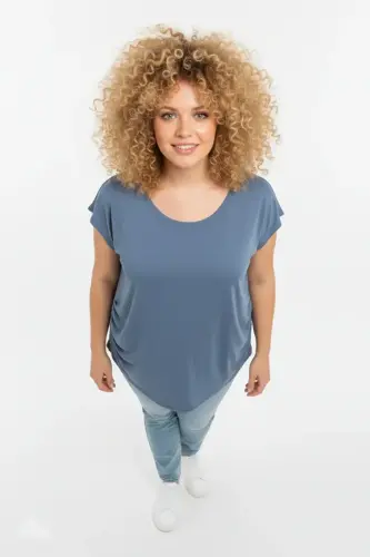 Büyük Beden Japone Kol Yanlardan Büzgülü T-shirt - 3