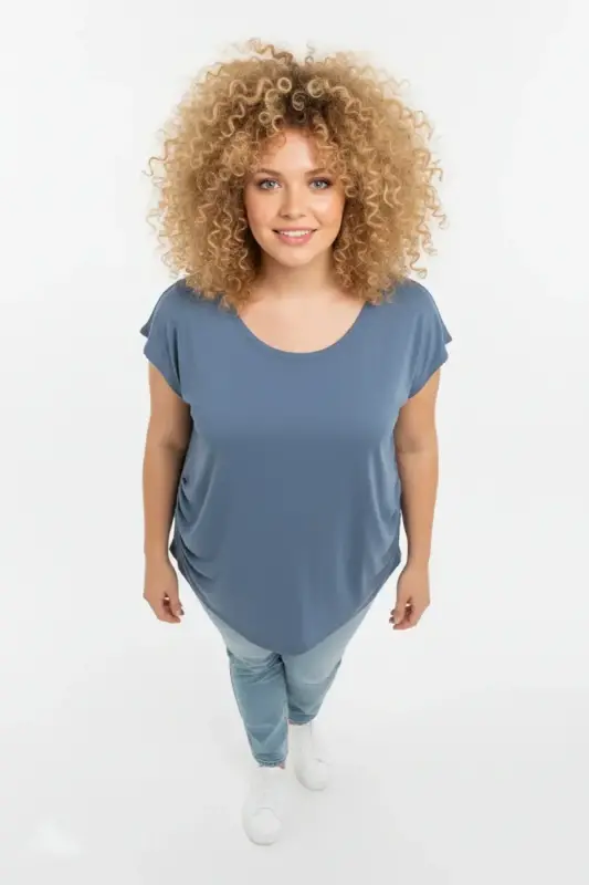 Büyük Beden Japone Kol Yanlardan Büzgülü T-shirt - 3