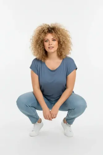 Büyük Beden Japone Kol Yanlardan Büzgülü T-shirt - 4