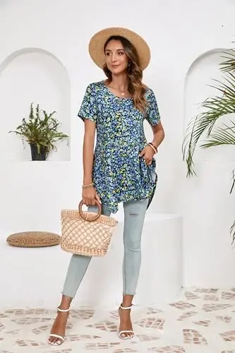 ENMAIN Tunic Tops for Women Plus Size Short Sleeve Top Loose Fit Dressy Casual Swing Summer Tunics Tops to Wear with Leggings - 7