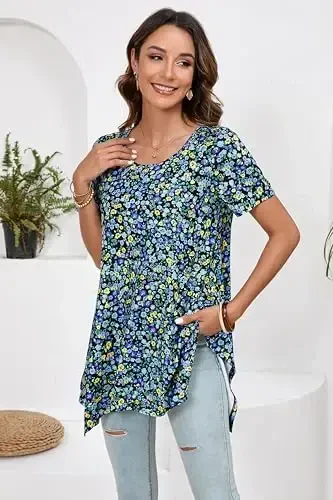 ENMAIN Tunic Tops for Women Plus Size Short Sleeve Top Loose Fit Dressy Casual Swing Summer Tunics Tops to Wear with Leggings - 5