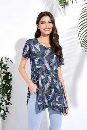 ENMAIN Tunic Tops for Women Plus Size Short Sleeve Top Loose Fit Dressy Casual Swing Summer Tunics Tops to Wear with Leggings - 3