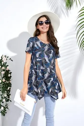 ENMAIN Tunic Tops for Women Plus Size Short Sleeve Top Loose Fit Dressy Casual Swing Summer Tunics Tops to Wear with Leggings - 4