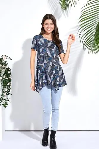 ENMAIN Tunic Tops for Women Plus Size Short Sleeve Top Loose Fit Dressy Casual Swing Summer Tunics Tops to Wear with Leggings - 6