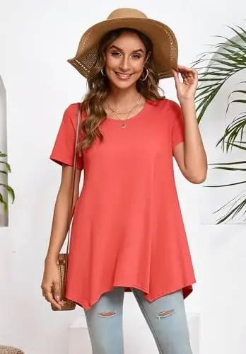 ENMAIN Tunic Tops for Women Plus Size Short Sleeve Top Loose Fit Dressy Casual Swing Summer Tunics Tops to Wear with Leggings - 4