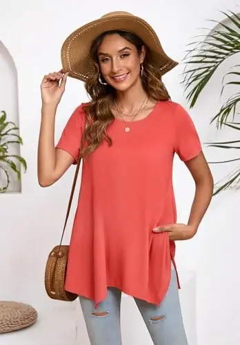 ENMAIN Tunic Tops for Women Plus Size Short Sleeve Top Loose Fit Dressy Casual Swing Summer Tunics Tops to Wear with Leggings - 7