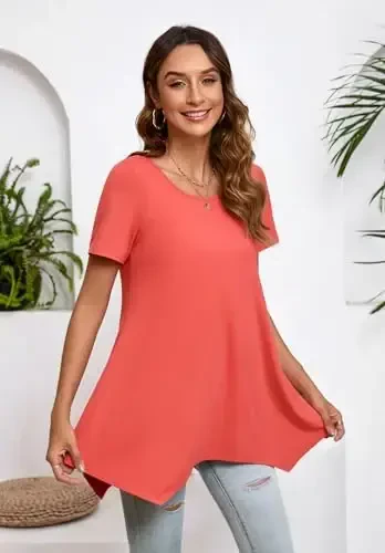 ENMAIN Tunic Tops for Women Plus Size Short Sleeve Top Loose Fit Dressy Casual Swing Summer Tunics Tops to Wear with Leggings - 3