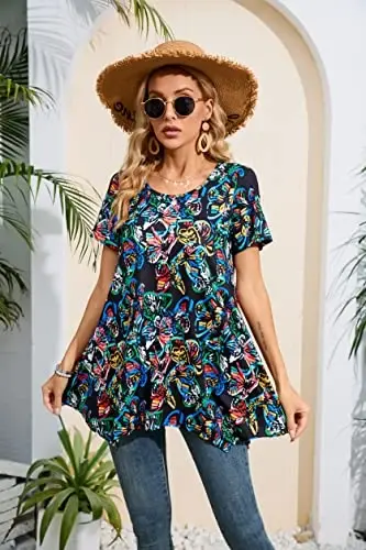 ENMAIN Tunic Tops for Women Plus Size Short Sleeve Top Loose Fit Dressy Casual Swing Summer Tunics Tops to Wear with Leggings - 5