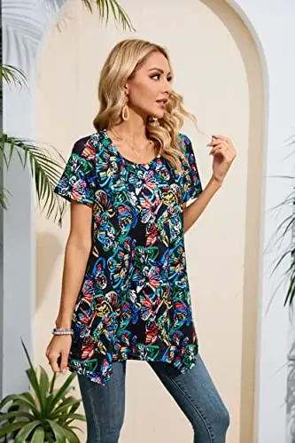ENMAIN Tunic Tops for Women Plus Size Short Sleeve Top Loose Fit Dressy Casual Swing Summer Tunics Tops to Wear with Leggings - 6