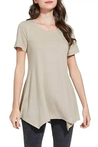 ENMAIN Tunic Tops for Women Plus Size Short Sleeve Top Loose Fit Dressy Casual Swing Summer Tunics Tops to Wear with Leggings - MODAZONE