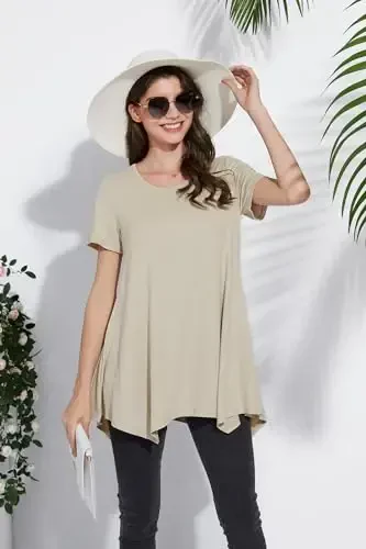 ENMAIN Tunic Tops for Women Plus Size Short Sleeve Top Loose Fit Dressy Casual Swing Summer Tunics Tops to Wear with Leggings - 3