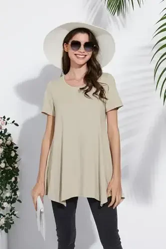 ENMAIN Tunic Tops for Women Plus Size Short Sleeve Top Loose Fit Dressy Casual Swing Summer Tunics Tops to Wear with Leggings - 6