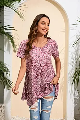 ENMAIN Tunic Tops for Women Plus Size Short Sleeve Top Loose Fit Dressy Casual Swing Summer Tunics Tops to Wear with Leggings - 4