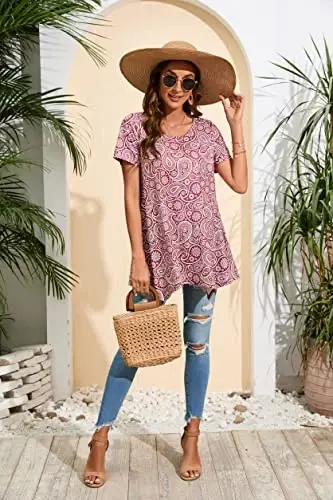 ENMAIN Tunic Tops for Women Plus Size Short Sleeve Top Loose Fit Dressy Casual Swing Summer Tunics Tops to Wear with Leggings - 6