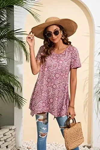 ENMAIN Tunic Tops for Women Plus Size Short Sleeve Top Loose Fit Dressy Casual Swing Summer Tunics Tops to Wear with Leggings - 3