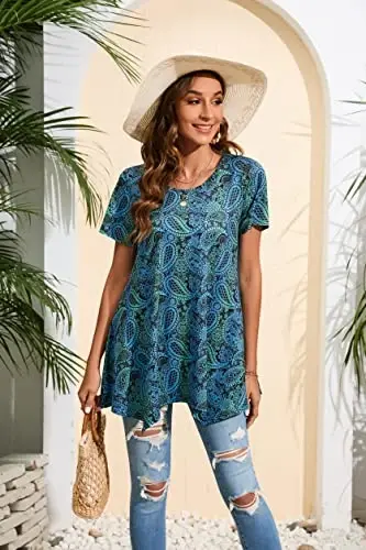 ENMAIN Tunic Tops for Women Plus Size Short Sleeve Top Loose Fit Dressy Casual Swing Summer Tunics Tops to Wear with Leggings - 2
