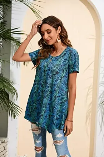 ENMAIN Tunic Tops for Women Plus Size Short Sleeve Top Loose Fit Dressy Casual Swing Summer Tunics Tops to Wear with Leggings - 3