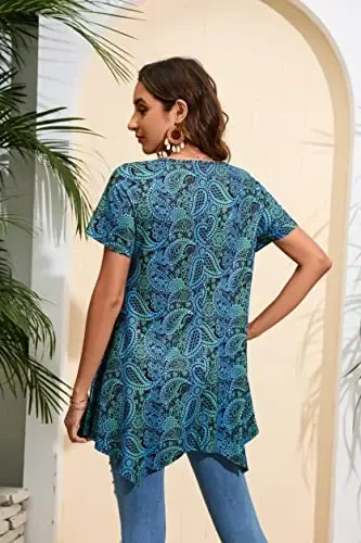 ENMAIN Tunic Tops for Women Plus Size Short Sleeve Top Loose Fit Dressy Casual Swing Summer Tunics Tops to Wear with Leggings - 6