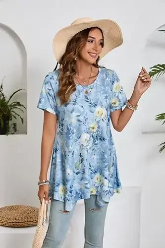 ENMAIN Tunic Tops for Women Plus Size Short Sleeve Top Loose Fit Dressy Casual Swing Summer Tunics Tops to Wear with Leggings - 4